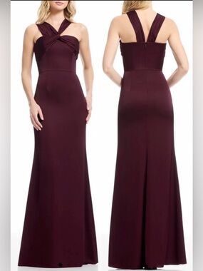 NEW Dress The Population Rosalia Sleeveless Dark Cherry burgundy Satin Gown Sz L